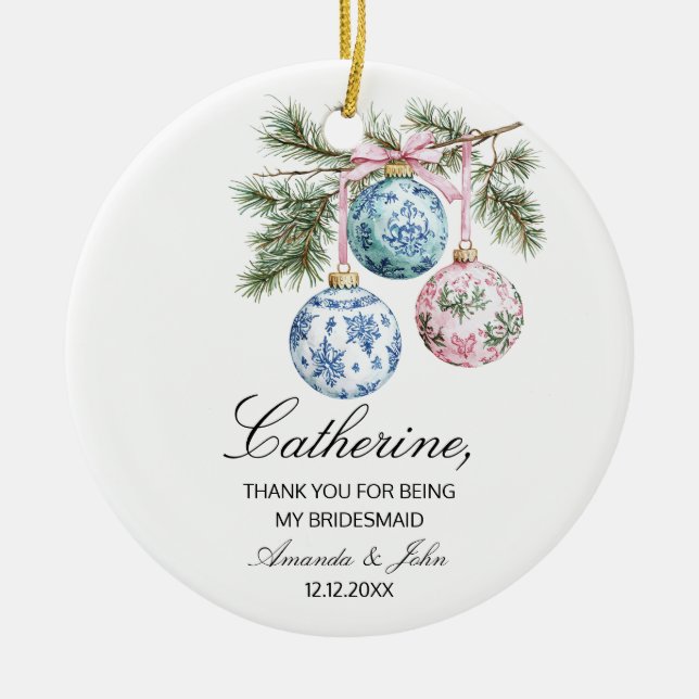 Adorno De Cerámica Regalo boda a dama de honor de Navidades (Frente)
