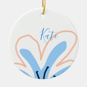 Adorno De Cerámica Regalo boho retro de flor pastel naranja azul agre