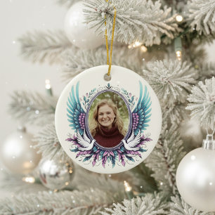 Adorno De Cerámica Regalo conmemorativo de alas de ángel con foto per
