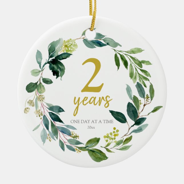 Adorno De Cerámica Regalo de 2 años de la Sobriedad Personalizada (Frente)