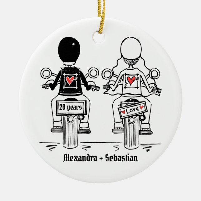 Adorno De Cerámica Regalo de aniversario del Boda de ciclismo persona (Frente)