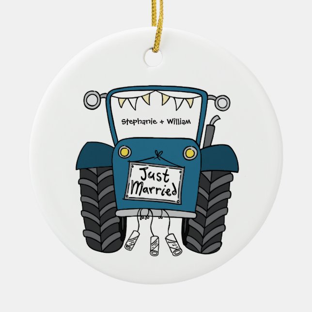 Adorno De Cerámica Regalo de boda de campo del Tractor Azul personali (Frente)