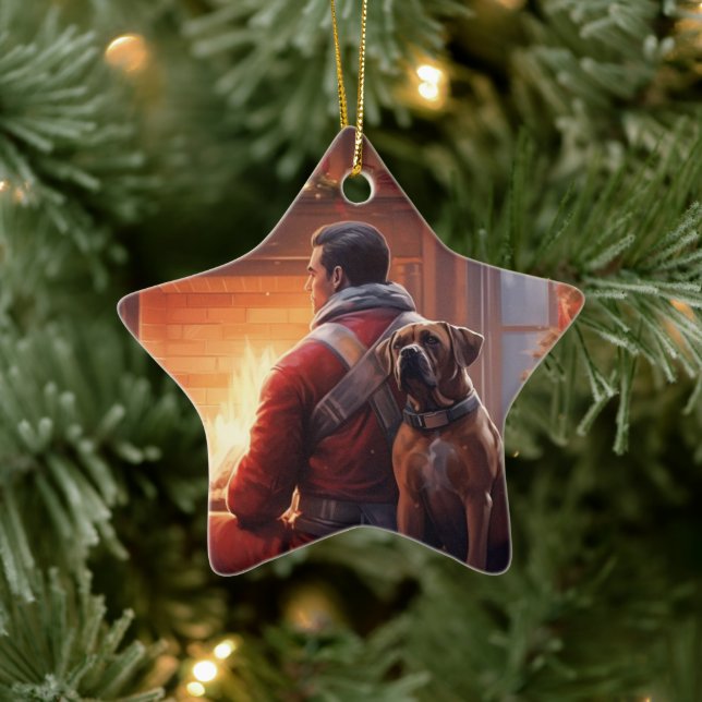 Adorno De Cerámica Regalo de boxer, regalo de Mascota, bombero de per (Árbol)