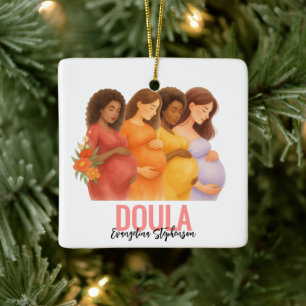 Adorno De Cerámica Regalo de cliente DOULA de logotipo QR de acuarela