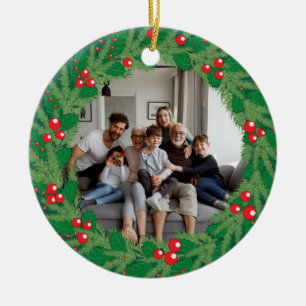 Adorno De Cerámica Regalo de Corona de Navidad de Acebo con Foto Fami