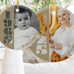 Adorno De Cerámica Regalo de cumpleaños 60 Nacido en 1965 Ornament<br><div class="desc">Este adorable adorno hace un gran regalo de cumpleaños número 60 para los nacidos en 1965. Se puede agregar una foto de un bebé viejo por un lado y una foto reciente por el otro. También tiene espacio para que agregue texto o mensaje en cada lado.</div>