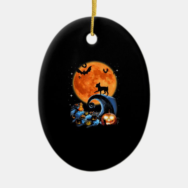 Adorno De Cerámica regalo de halloween de calabaza de luna de perro c (Frente)