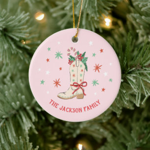 Adorno De Cerámica Regalo de ilustración de bota de vaquero de Navida