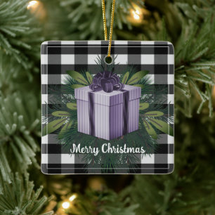 Adorno De Cerámica Regalo de los Navidades de Buffalo Plaid Fiesta