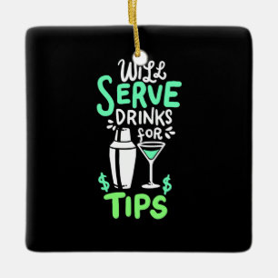 Adorno De Cerámica Regalo de Navidad   Bartender Servirá Bebidas Para