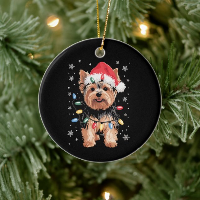 Adorno De Cerámica Regalo de navidad de los Navidades Yorkie Dog Long (Árbol)
