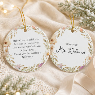 Adorno De Cerámica Regalo de Navidad personalizado para maestro Boho