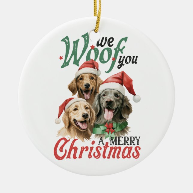 Adorno De Cerámica Regalo de Navidad Woof Merry Christmas (Frente)