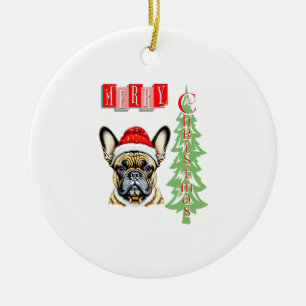 Adorno De Cerámica Regalo de Navidades de Bulldog de Francia