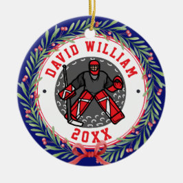 Adorno De Cerámica Regalo de Navidades de nombre de jugador de hockey