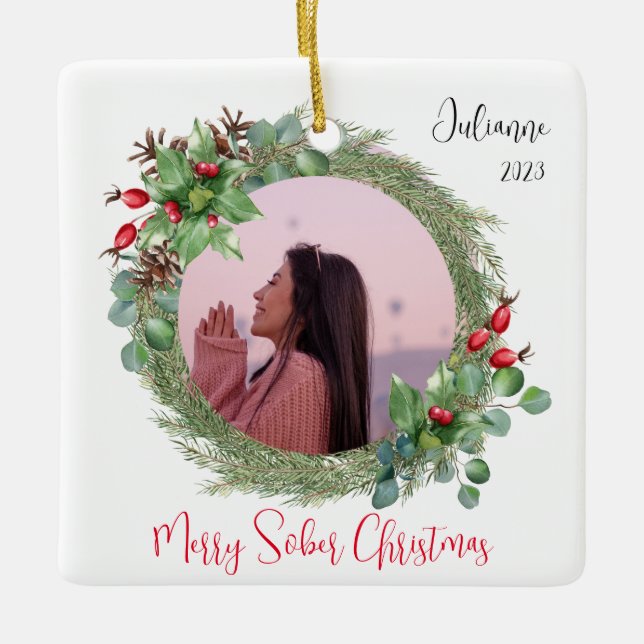 Adorno De Cerámica Regalo de Navidades sobrios, foto Personalizado (Anverso)