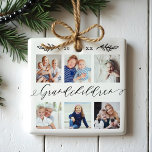 Adorno De Cerámica Regalo de nietos para el Collage de fotos de abuel<br><div class="desc">Envía un hermoso regalo personalizado a tus abuelos que ellos apreciarán para siempre. Ornamento especial de collage de fotos de nietos personalizados para mostrar sus propias fotos y recuerdos familiares especiales. Nuestro diseño cuenta con un sencillo diseño de cuadrícula de 6 fotos con "Nietos" diseñado en un hermoso estilo de...</div>