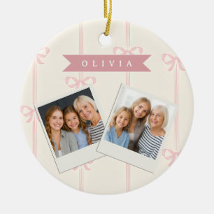 Adorno De Cerámica Regalo de nombre personalizado con lazo rosa elega