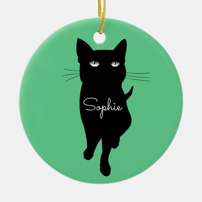 Adorno De Cerámica Regalo de nombre personalizado felino negro (Frente)