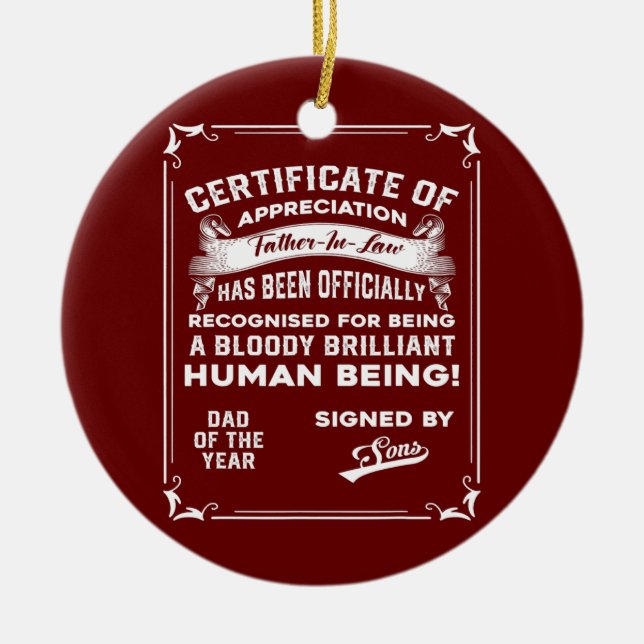 Adorno De Cerámica Regalo De Padre Del Certificado De Hijo Padre De D (Frente)