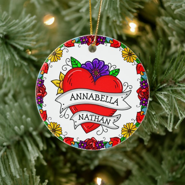 Adorno De Cerámica Regalo de pareja romántica | Arte Tattoo Style (Árbol)