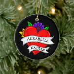 Adorno De Cerámica Regalo de pareja romántica | Arte Tattoo Style<br><div class="desc">Graffiti o arte al estilo tatuaje con un corazón personalizado y rosas y otras flores con nombres personalizados de pareja,  y las palabras,  "siempre y para siempre" en la espalda.</div>