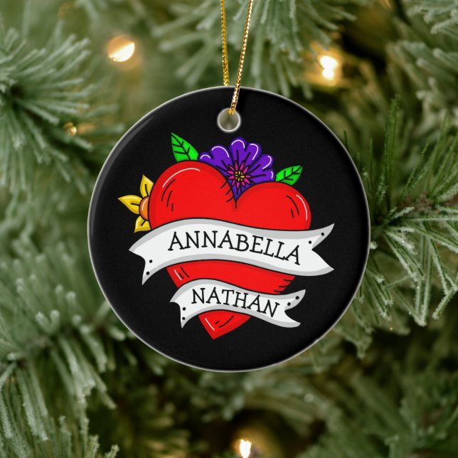 Adorno De Cerámica Regalo de pareja romántica | Arte Tattoo Style (Árbol)