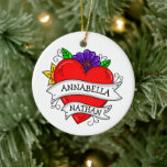 Adorno De Cerámica Regalo de pareja romántica | Arte Tattoo Style<br><div class="desc">Graffiti o arte al estilo tatuaje con un corazón personalizado y rosas y otras flores con nombres personalizados de pareja,  y las palabras,  "siempre y para siempre" en la espalda.</div>