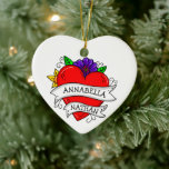 Adorno De Cerámica Regalo de pareja romántica | Arte Tattoo Style<br><div class="desc">Graffiti o arte al estilo tatuaje con un corazón personalizado y rosas y otras flores con nombres personalizados de pareja,  y las palabras,  "siempre y para siempre" en la espalda.</div>
