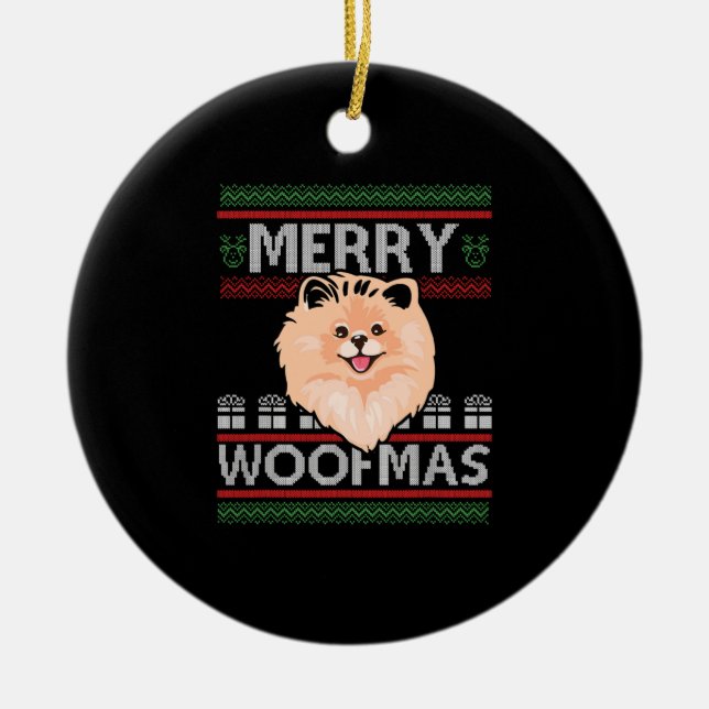 Adorno De Cerámica Regalo de Perro con Navidades Pomerania de Merry W (Frente)