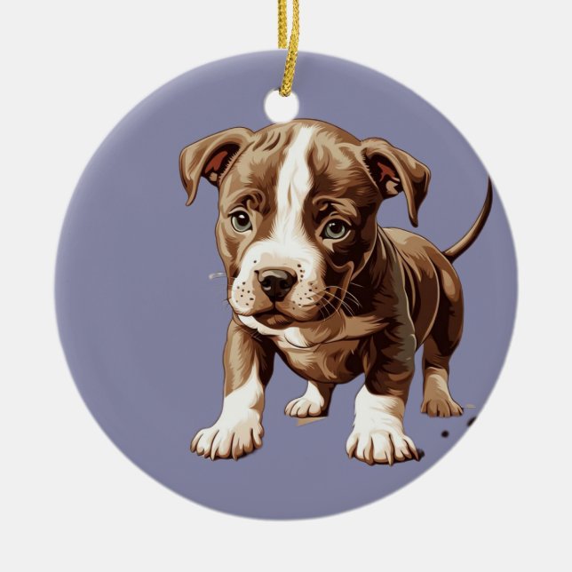 Adorno De Cerámica Regalo de Personalizable de Pitbull Ornament (Frente)