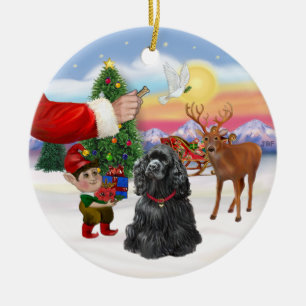 Adorno De Cerámica Regalo de Santa - Cocker Spaniel negro