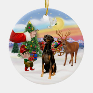 Adorno De Cerámica Regalo de Santa - Doberman Pinscher (orejas natura