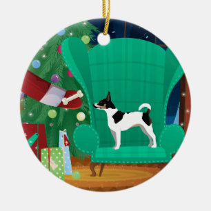 Adorno De Cerámica Regalo de Santa Navidades de Rat Terrier