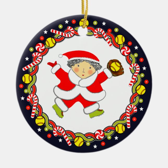 Adorno De Cerámica Regalo de vacaciones de Softball (Frente)