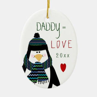 Adorno De Cerámica Regalo del navidad del pingüino del PAPÁ del amor