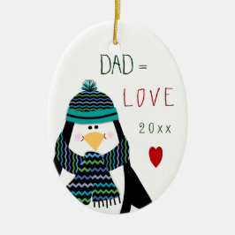 Adorno De Cerámica Regalo del navidad del pingüino del PAPÁ del amor
