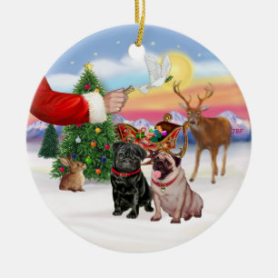 Adorno De Cerámica Regalo para dos Pugs (beige + negro)
