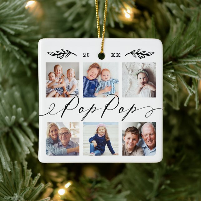 Adorno De Cerámica Regalo para el Pop | Collage de fotos de los nieto (Árbol)
