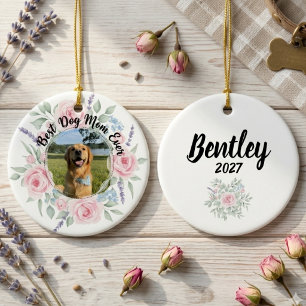 Adorno De Cerámica Regalo para Mamá Perruna – Recuerdo Floral de Rosa