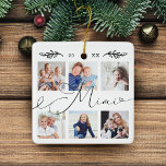 Adorno De Cerámica Regalo para Mimi | Collage de fotos de los nietos<br><div class="desc">Envía un hermoso regalo personalizado a tu abuela (Mimi) que ella apreciará para siempre. Ornamento especial de collage de fotos de nietos personalizados para mostrar sus propias fotos y recuerdos familiares especiales. Nuestro diseño cuenta con un sencillo diseño de cuadrícula de 6 fotos con "mimi" diseñado en un hermoso estilo...</div>