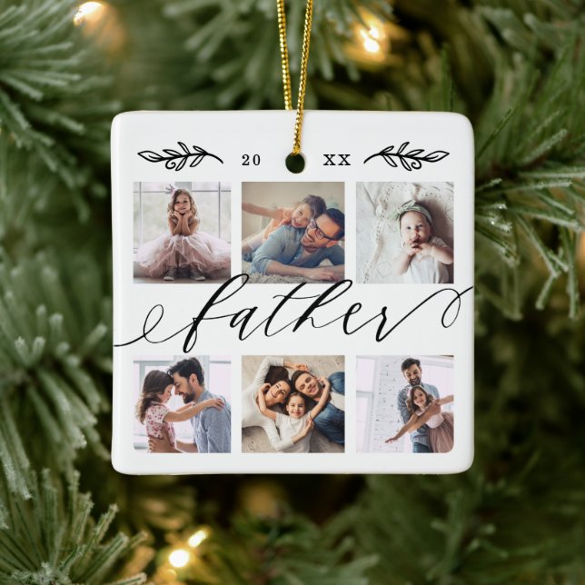 Adorno De Cerámica Regalo para padre | Collage de fotos Family Keepsa (Árbol)