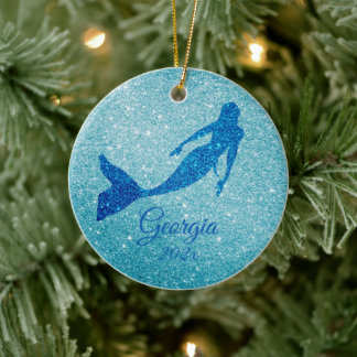 Adorno De Cerámica Regalo personalizado de la sirena de Aqua Sparkly