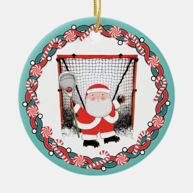 Adorno De Cerámica Regalo personalizado de Navidades de Lacrosse Goal (Frente)