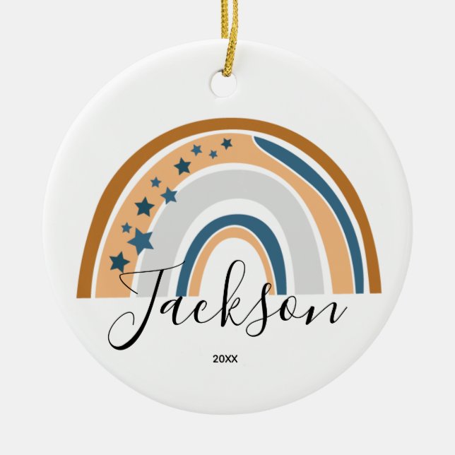 Adorno De Cerámica Regalo personalizado de Recién nacido arcoiris (Frente)