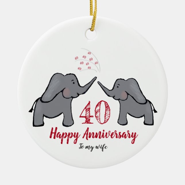 Adorno De Cerámica regalo por el aniversario del elefante boda de 40  (Frente)
