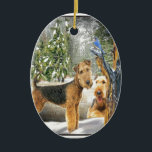 Adorno De Cerámica Regalos de Airedale Terrier Winter Day<br><div class="desc">Los Mascotas de Airedale Terrier en un día de invierno hacen un gran regalo para cualquiera que tenga pasión por la raza de perro... .mugs,  tarjetas,  ropa,  y muchas ideas de regalo para ver.</div>