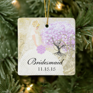 Adorno De Cerámica Regalos de Dama de Honor Rubia Árbol de Corazón de