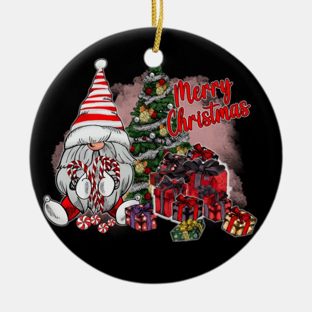 Adorno De Cerámica Regalos de Feliz Navidad Gnome (Frente)