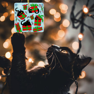 Adorno De Cerámica Regalos de Navidad de Gato Negro